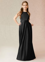 Geranium Elegant Black Halter Neck Satin A-Line Maxi Dress with Pockets & Bow Back KD-97