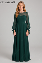 Geranium Elegant Dark Green Chiffon Long Sleeve Junior Bridesmaid Dress with Tie Cuffs KD-322