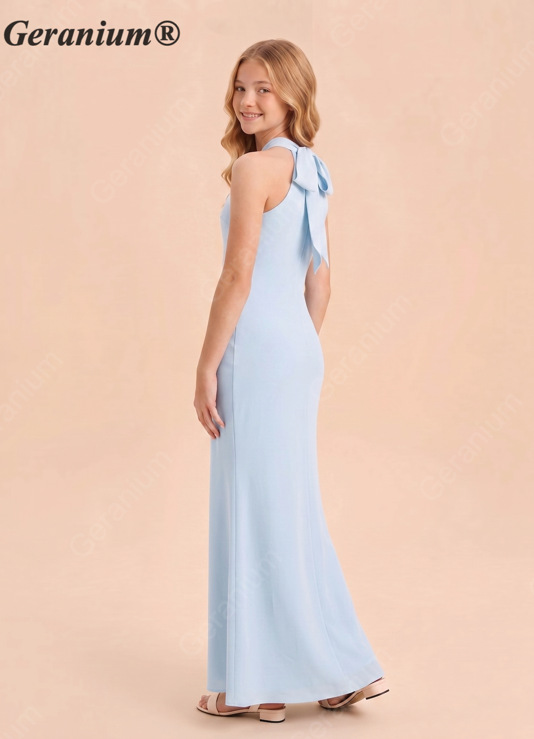 Geranium Light Blue Criss-Cross Halter Maxi Dress with Back Bow Detail KD-142