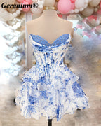 Geranium Blue Floral Corset Homecoming Dress – GER687P