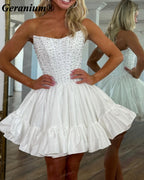 Geranium Rhinestone Corset Satin Mini Homecoming Dress – GER713P