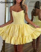 Geranium Rhinestone Corset Satin Mini Homecoming Dress – GER713P