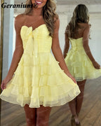 Geranium Strapless Ruched Bow Tiered Mini Homecoming Dress – GER712P