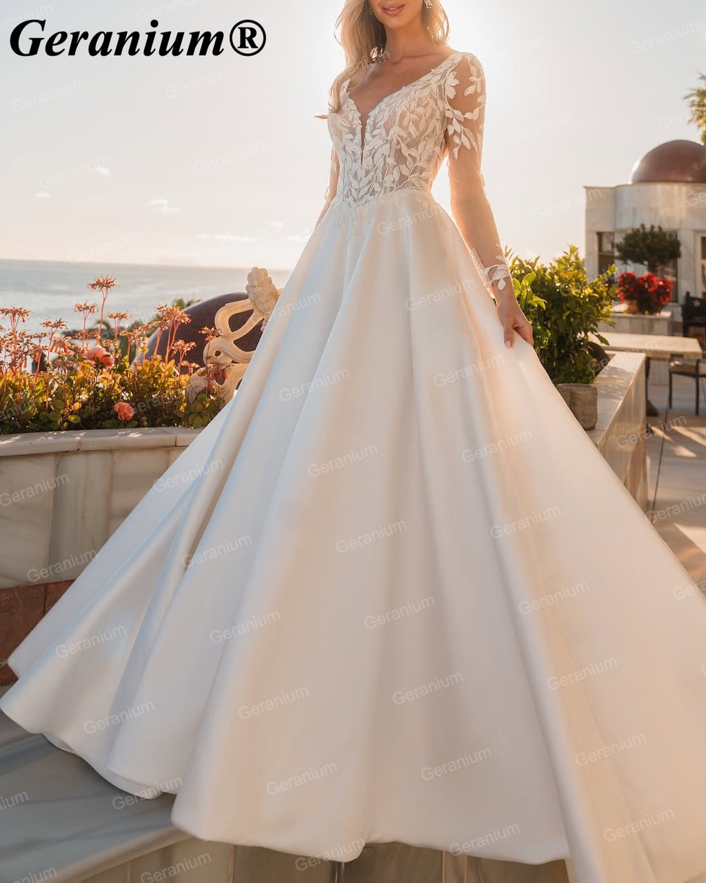 GERANIUM Lace Satin Ball Gown Wedding Dress GER51
