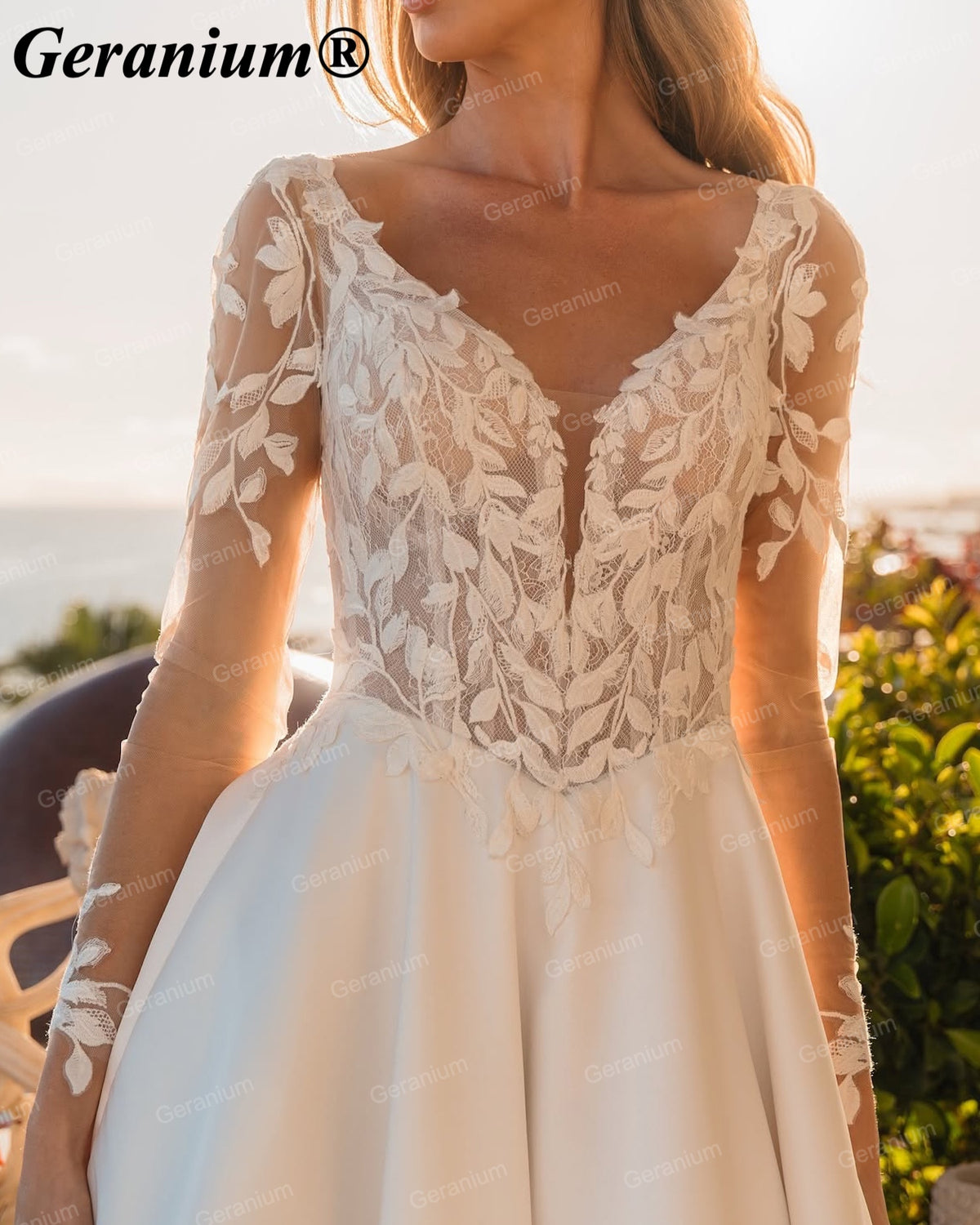 GERANIUM Lace Satin Ball Gown Wedding Dress GER51