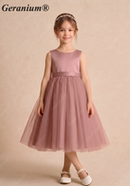 Geranium Enchanter Mauve Butterfly Wing Flower Girl Dress - Tulle Princess Party Gown for Kids KD-214