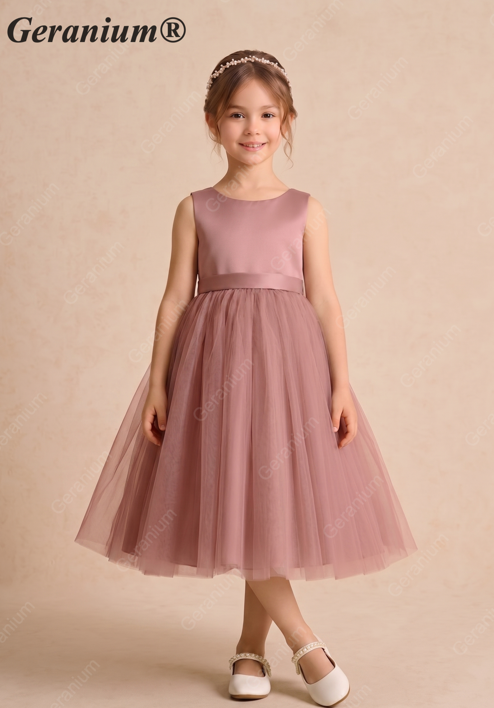 Geranium Enchanter Mauve Butterfly Wing Flower Girl Dress - Tulle Princess Party Gown for Kids KD-214
