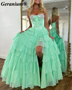 Geranium Rhinestone Strapless High-Low Ball Gown Prom Dress – GER702P