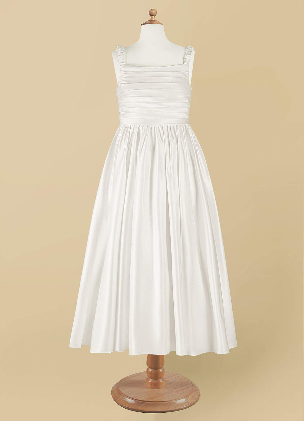 Geranium Elegant Lustrous Satin Flower Girl Dress - Pleated Bodice & Oversized Back Bow A-Line Gown KD-286