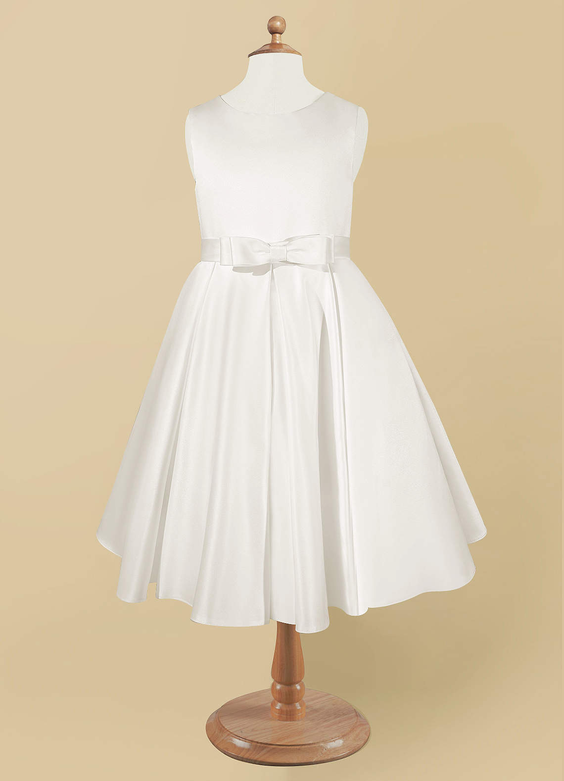 Geranium Elegant Satin Sleeveless Flower Girl Dress with Bow Sash - A-Line First Communion Princess Gown KD-261