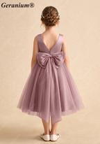 Geranium Elegant Girls' Mauve Satin & Tulle Party Dress with Oversized Detachable Back Bow KD-185