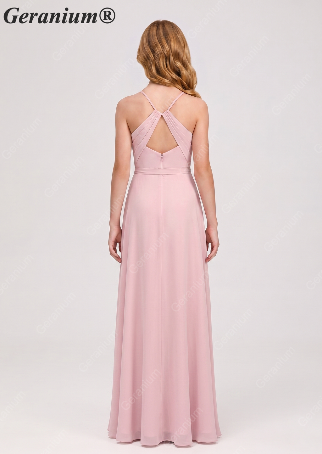 Geranium Elegant Cowl Neck Chiffon Junior Bridesmaid Dress with Side Slit KD-311