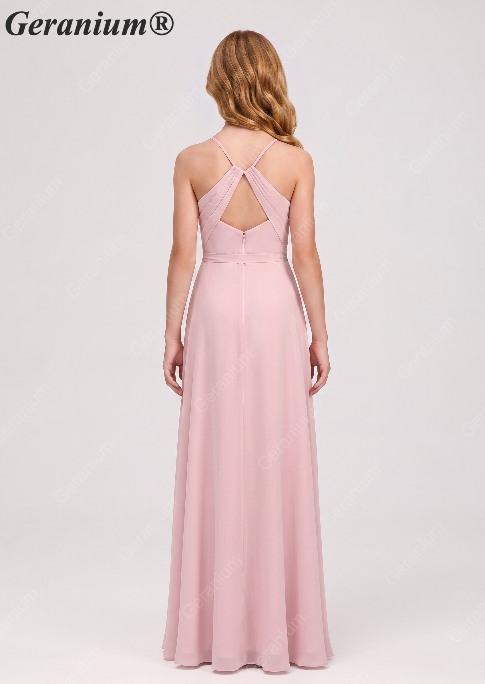 Geranium Elegant Cowl Neck Chiffon Junior Bridesmaid Dress with Side Slit KD-311