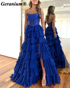 Geranium Rhinestone Corset Tiered Ruffle Ball Gown Prom Dress – GER708P