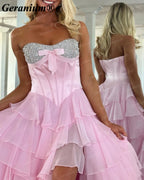 Geranium Rhinestone Strapless High-Low Ball Gown Prom Dress – GER702P