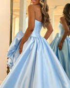 Geranium Strapless Satin Ball Gown Prom Dress with 3D Rose – GER726P