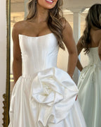 Geranium Strapless Satin Ball Gown Prom Dress with 3D Rose – GER726P