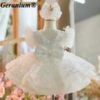 Geranium Sparkling Butterfly Sequined Toddler Formal Dress - Ethereal Feather Sleeve Birthday Gown with Oversized Back Bow KD-362