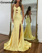 Geranium Rhinestone Halter Mermaid Prom Dress with Cutouts – GER727P