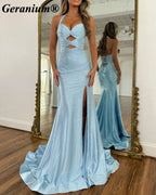 Geranium Rhinestone Halter Mermaid Prom Dress with Cutouts – GER727P