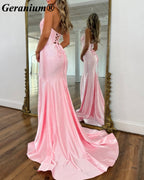 Geranium Rhinestone Halter Mermaid Prom Dress with Cutouts – GER727P