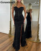 Geranium Strapless Lace Corset Mermaid Prom Dress with Slit – GER725P
