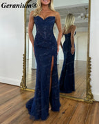 Geranium Strapless Lace Corset Mermaid Prom Dress with Slit – GER725P