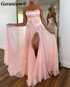 Geranium Strapless Bow Chiffon A-Line Prom Dress with Slit – GER718P