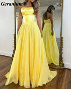 Geranium Strapless Bow Chiffon A-Line Prom Dress with Slit – GER718P