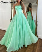 Geranium Strapless Bow Chiffon A-Line Prom Dress with Slit – GER718P