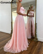 Geranium Strapless Bow Chiffon A-Line Prom Dress with Slit – GER718P