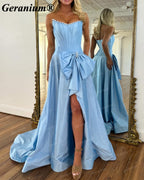 Geranium Strapless Pearl Corset Ball Gown Prom Dress with Oversized Bow – GER719P