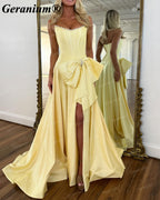 Geranium Strapless Pearl Corset Ball Gown Prom Dress with Oversized Bow – GER719P