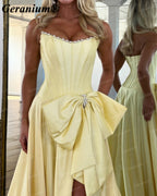 Geranium Strapless Pearl Corset Ball Gown Prom Dress with Oversized Bow – GER719P