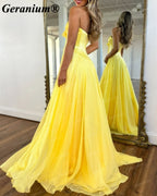Geranium Strapless Bow Chiffon A-Line Prom Dress with Slit – GER718P
