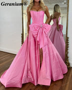 Geranium Strapless Pearl Corset Ball Gown Prom Dress with Oversized Bow – GER719P