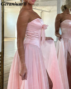 Geranium Strapless Bow Chiffon A-Line Prom Dress with Slit – GER718P