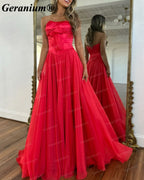 Geranium Strapless Bow Chiffon A-Line Prom Dress with Slit – GER718P