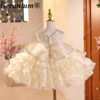 Geranium Sparkling Sequin Flower Girl Dress with Oversized Back Bow - Tiered Ruffle Tutu Princess Gown for Weddings & Birthdays KD-373