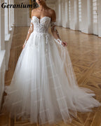 GERANIUM Strapless Lace Ball Gown Wedding Dress with Detachable Sleeves GER52