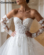 GERANIUM Strapless Lace Ball Gown Wedding Dress with Detachable Sleeves GER52