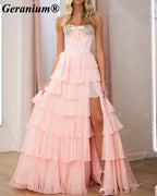 Geranium Rhinestone Strapless High-Low Ball Gown Prom Dress – GER702P