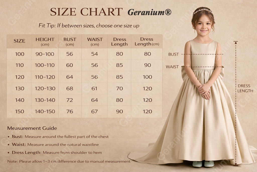Geranium Elegant Champagne Satin Flower Girl Dress with Oversized Bow and Sweep Train KD-181