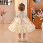 Geranium Sparkling Sequin Flower Girl Dress with Oversized Back Bow - Tiered Ruffle Tutu Princess Gown for Weddings & Birthdays KD-373