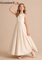 Geranium Elegant Satin V-Back Junior Bridesmaid Dress with Large Bow KD-196J