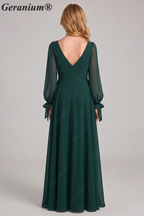 Geranium Elegant Dark Green Chiffon Long Sleeve Junior Bridesmaid Dress with Tie Cuffs KD-322