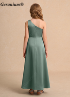 Geranium Sage Green One-Shoulder Flower Girl Dress with Draped Waist & Asymmetrical Hem KD-111