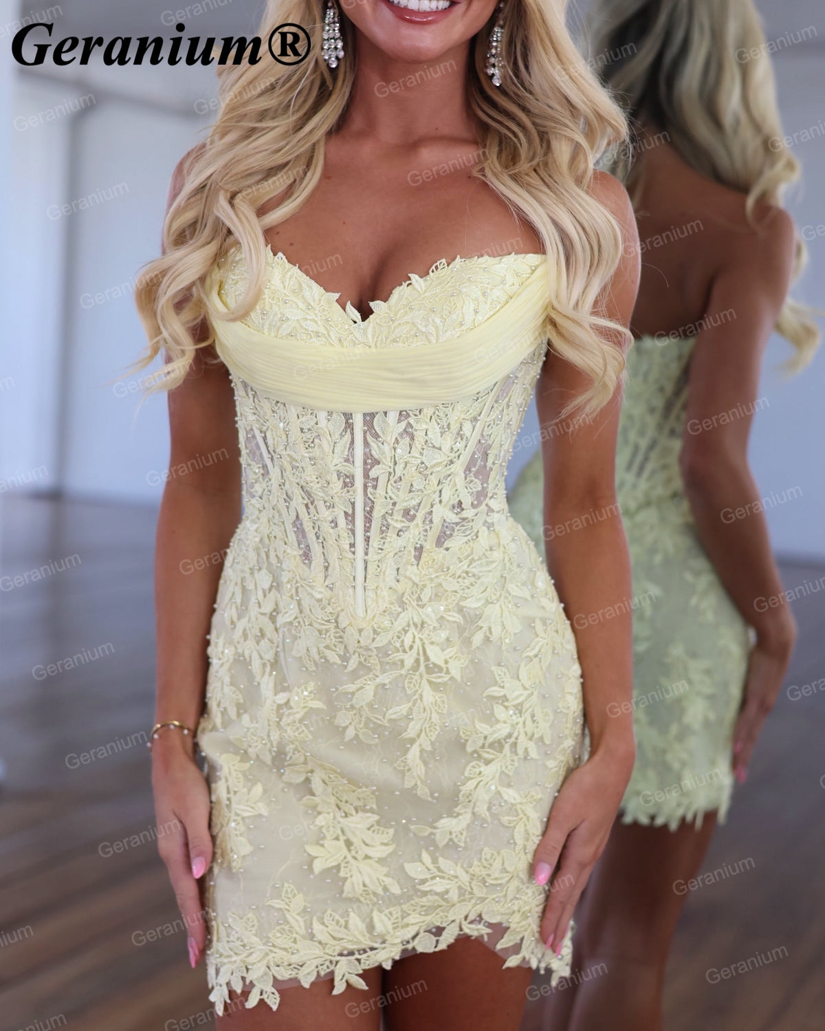 Geranium Beaded Lace Corset Bodycon Mini Homecoming Dress – GER724P Main image