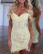 Geranium Beaded Lace Corset Bodycon Mini Homecoming Dress – GER724P