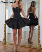 Geranium Pearl Trim Satin Corset Mini Homecoming Dress – GER716P